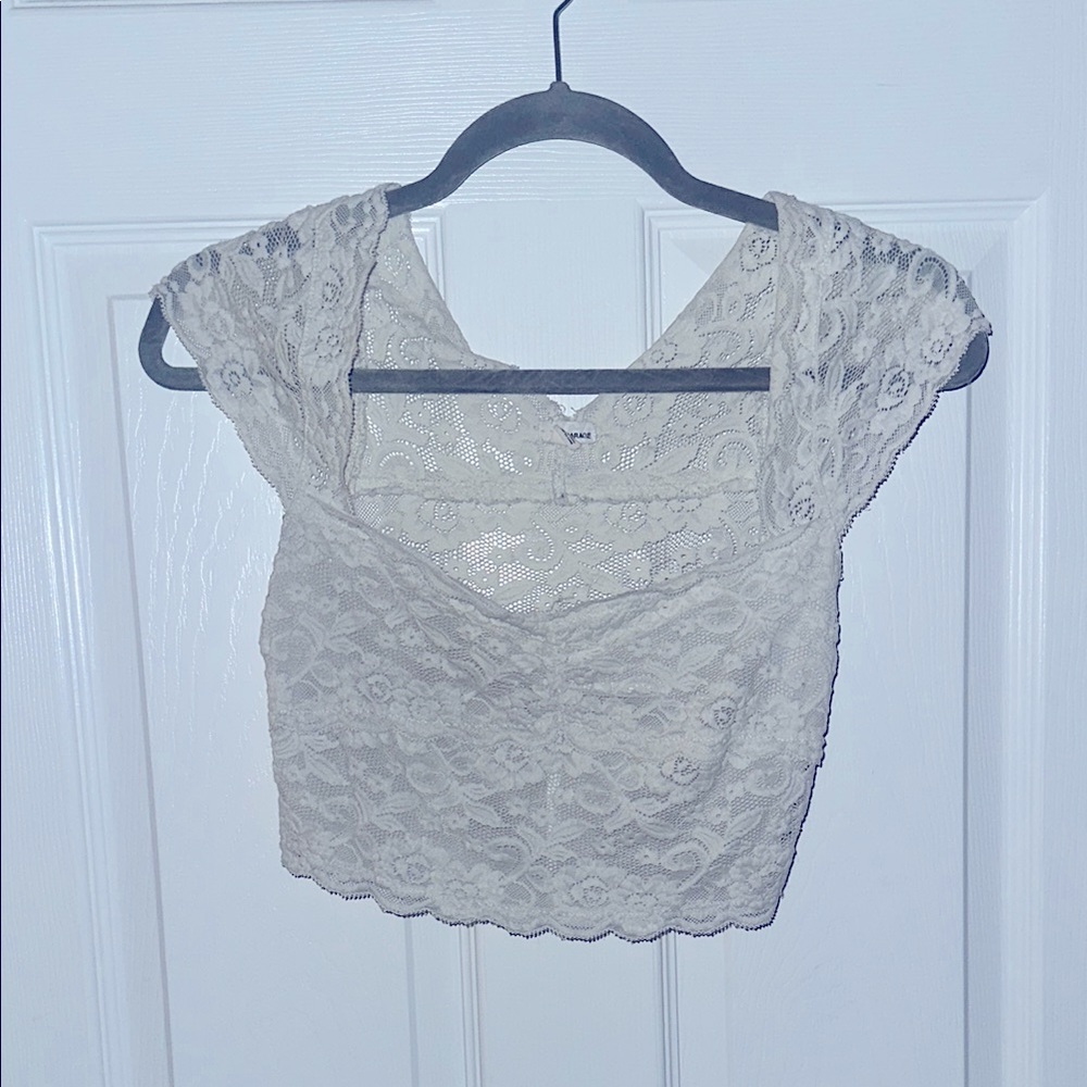 Garage White Lace Mesh Overlay Crop Top